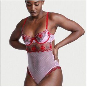 Victoria Secret Women's Rose Bud Dot Wicked Teddy Pink/Red - XS